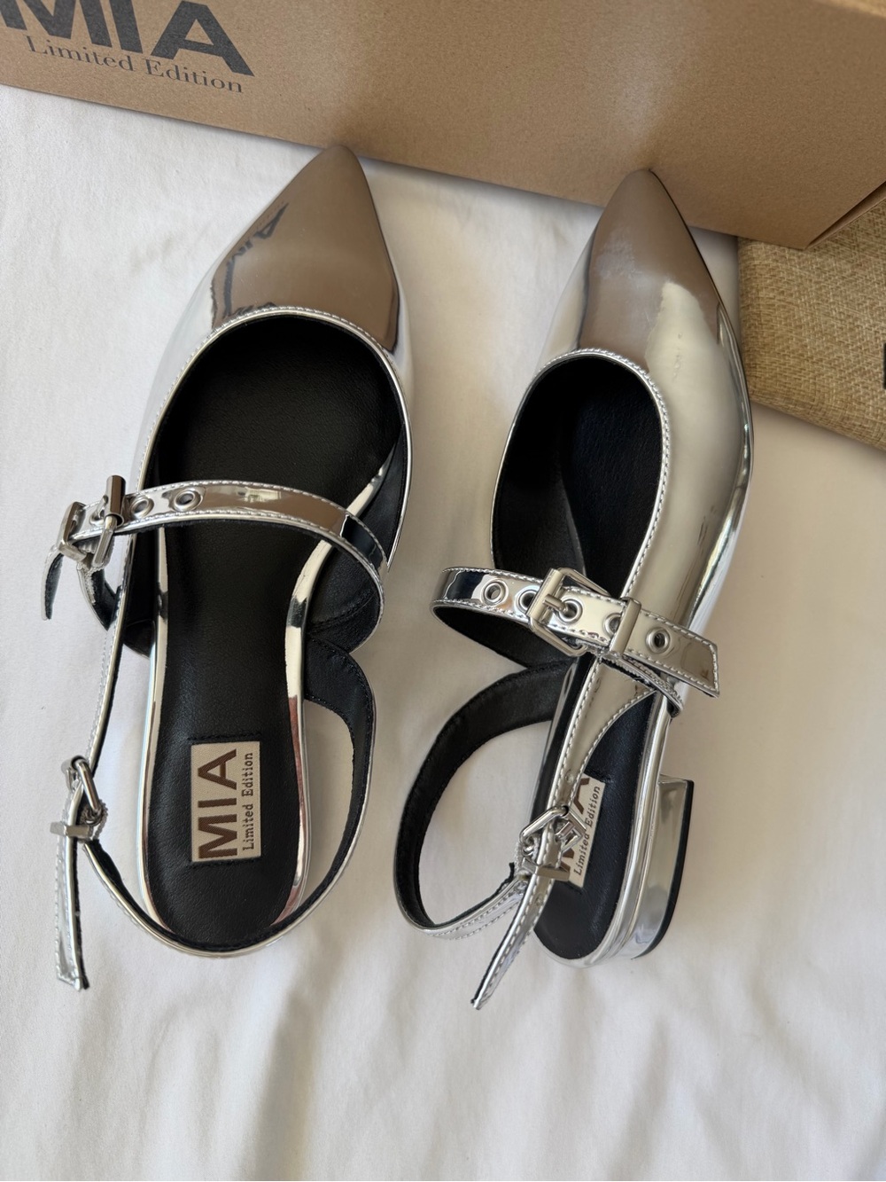 MIA Metallic Silver Pointed Slingback Heels - Picture 5 of 10